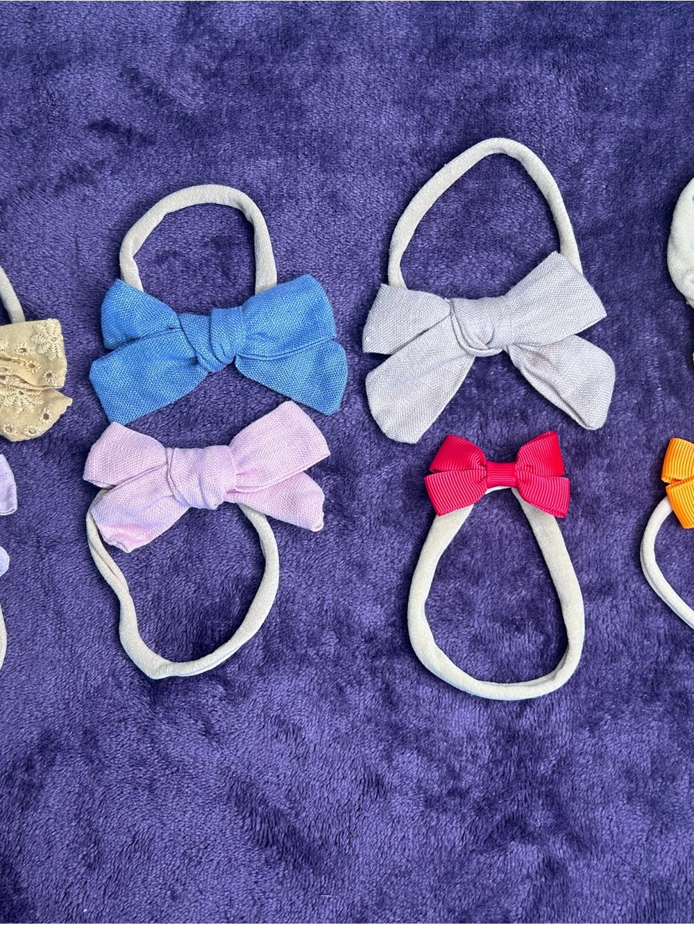 Girls Elastic Bow Headband Set in Blue, Lavender, Pink, Red
